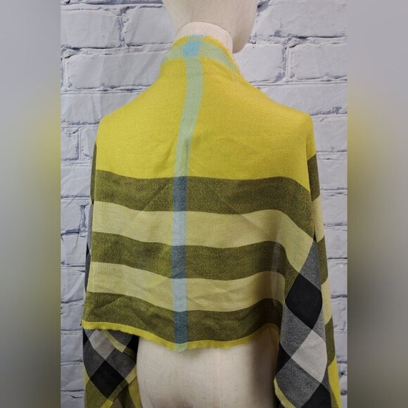 Burberry Women's Scarf Yellow Black Nova Check Silk Cashmere Italy 70" x 20" - Picture 12 of 15